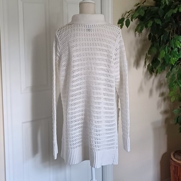 CAbi White Open Stitch Long Sleeve Cardigan Sweater #6237 Size XL - Picture 5 of 8